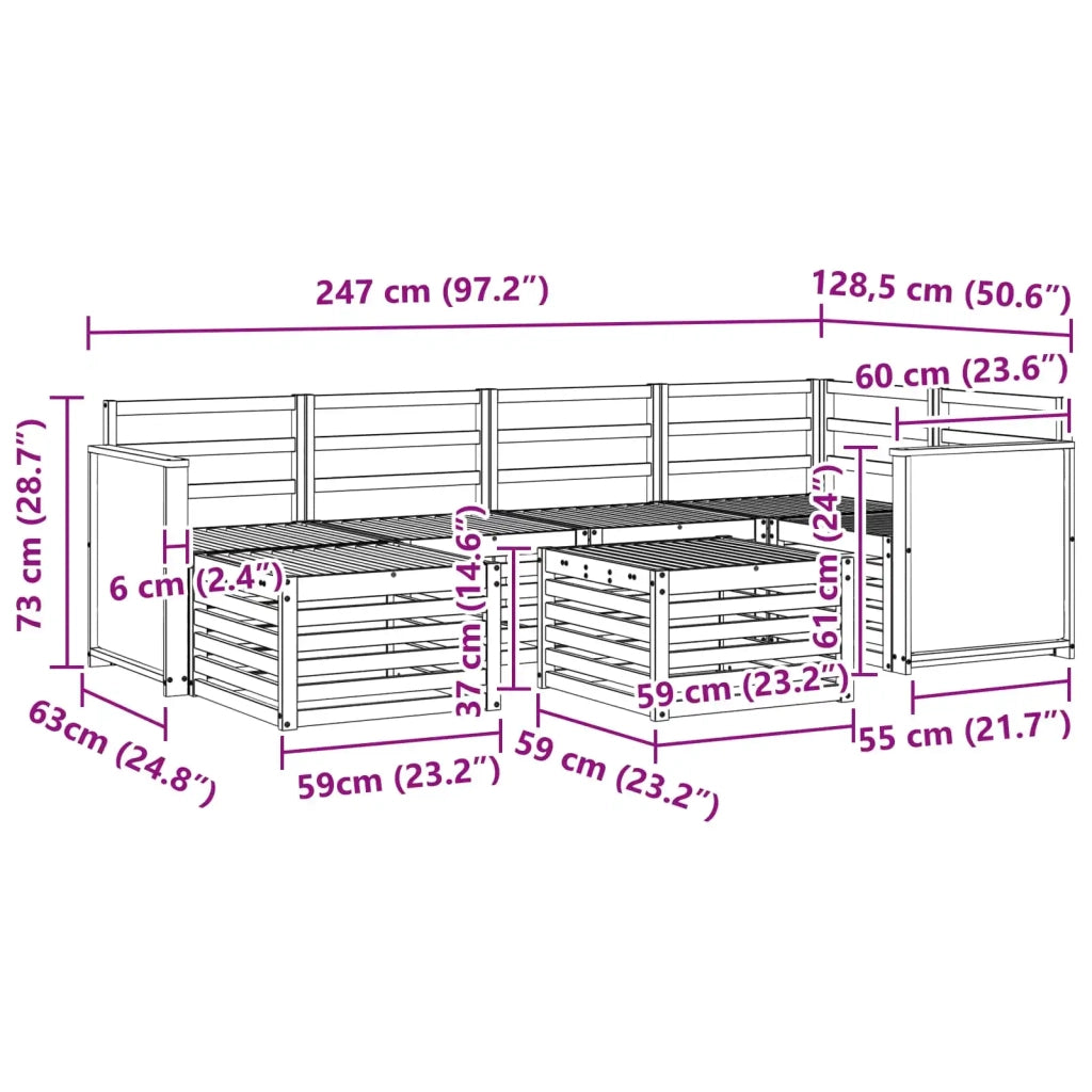 Set divano sezionale 6 pcs Naturale Legno di Acacia Massello 3384595