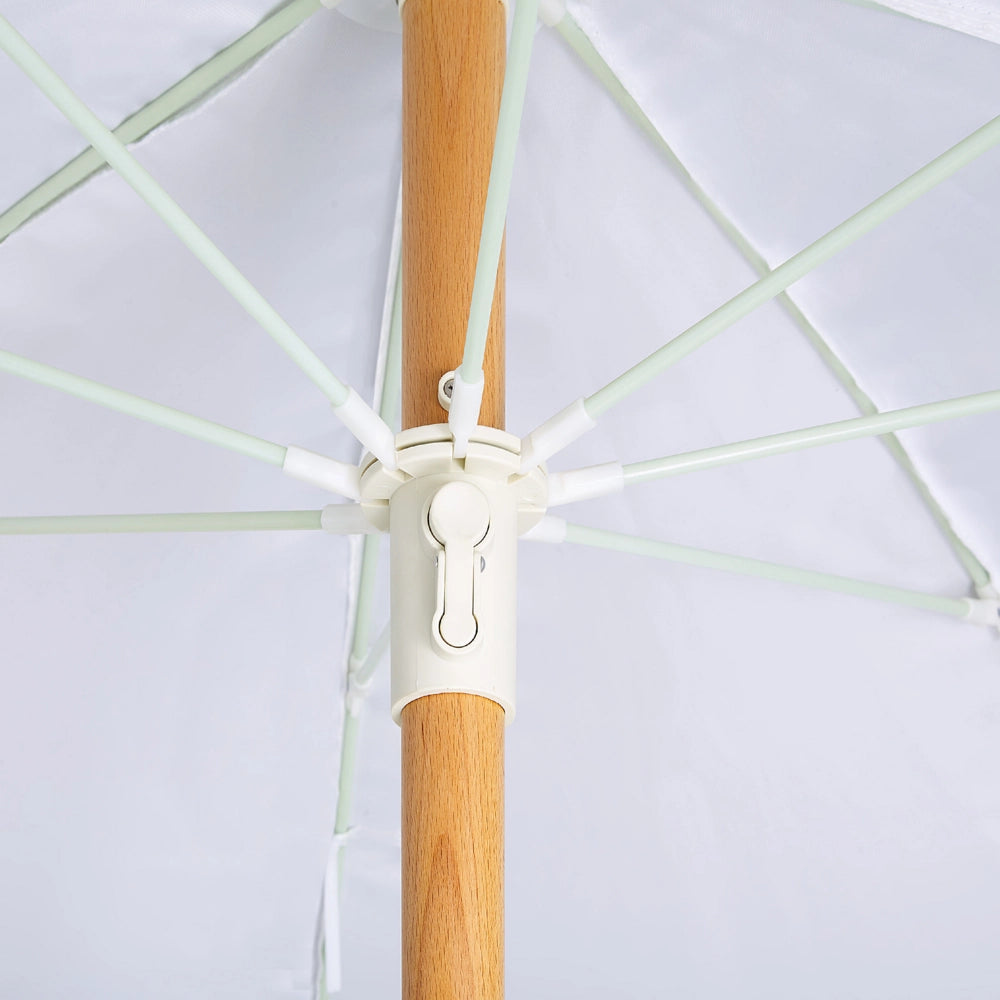 Ombrellone giardino tessuto bianco palo in legno faggio 150 cm Ombrellone esterno rotondo giardino retrò inclinabile resistente ai raggi UV