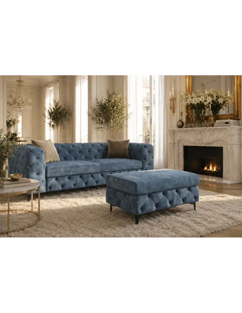 Pouf VELENA in velluto trapuntato – Blu – 95 x 49 x 62 cm