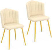 Set di 2 sedie a conchiglia ADELLA in velluto beige con gambe dorate