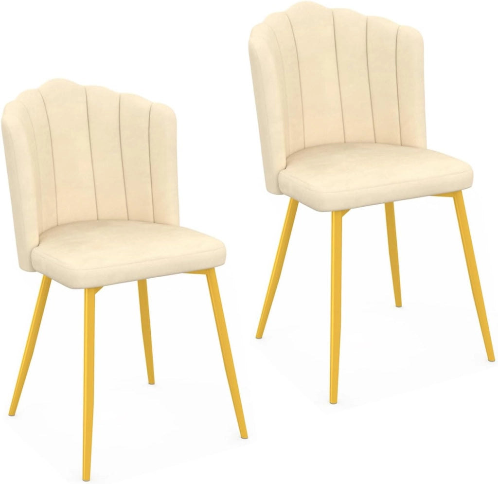 Set di 2 sedie a conchiglia ADELLA in velluto beige con gambe dorate