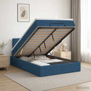 Letto Ottomano con Materasso e LED Blu 120 x 190 cm Tessuto 3456897