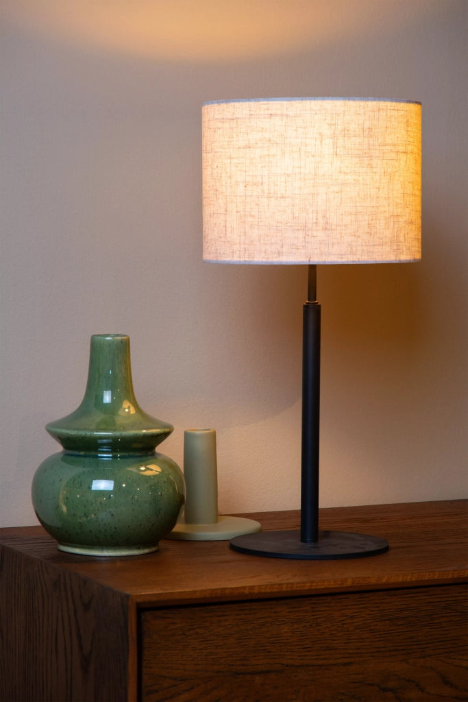 Lucide Maya lampada da tavolo nera paralume beige E27