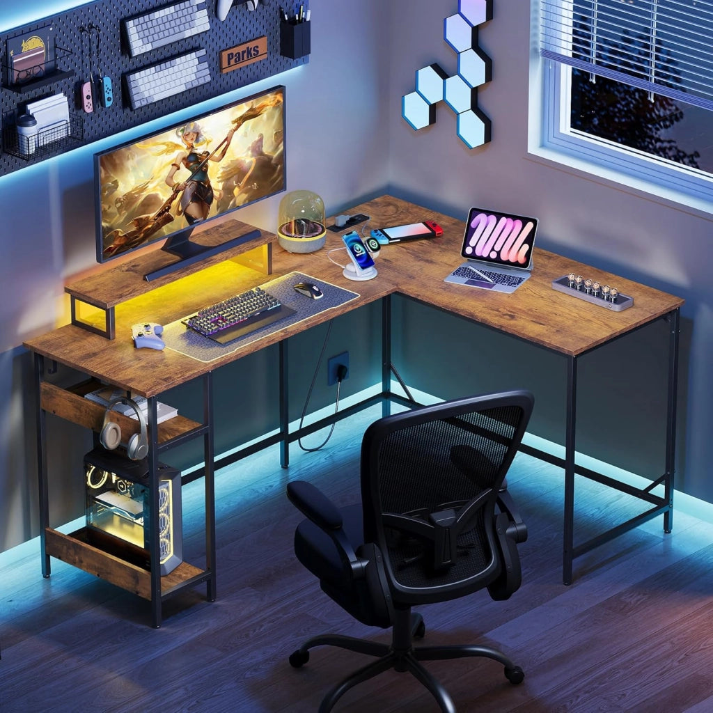 Scrivania Gaming Angolare Regolabile ¨C Zephmum ¨C Vintagebraun 152x118 cm