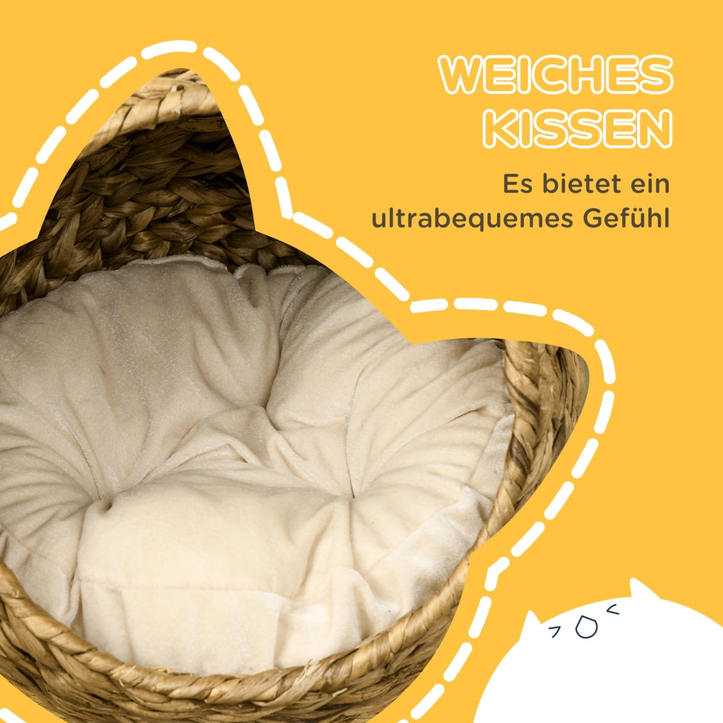 Casetta per Gatti in Rattan con Cuscino ¨C Zephmum ¨C Marrone 40x37x51 cm