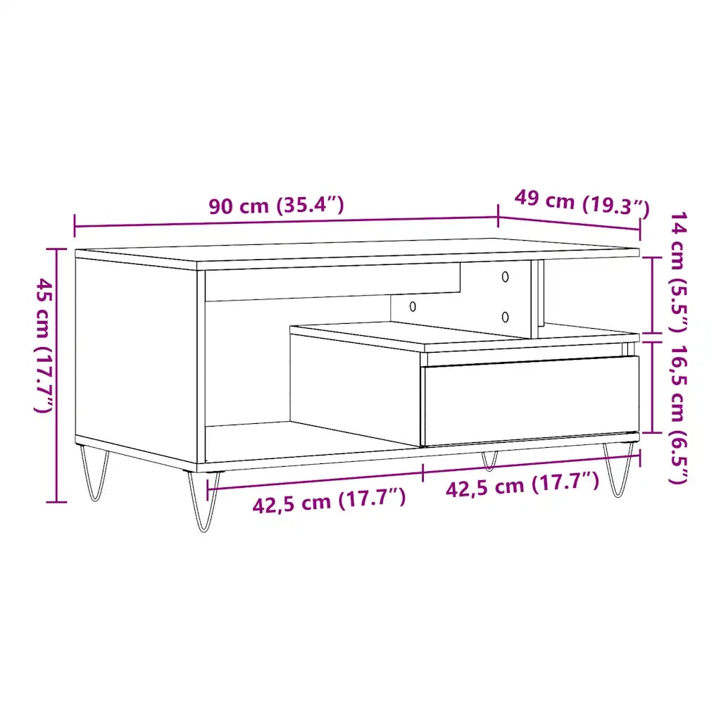 vidaXL Tavolino da Salotto Legno Antico 90x49x45 cm Legno Multistrato