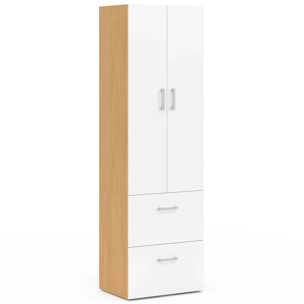 IDMarket - Armadio a 2 ante JULIANA bianco e legno 50 cm Armadio con 2 cassetti