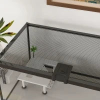Terrario per Rettili, Terrario Trasparente con Coperchio Scorrevole in Rete Metallica, Nero