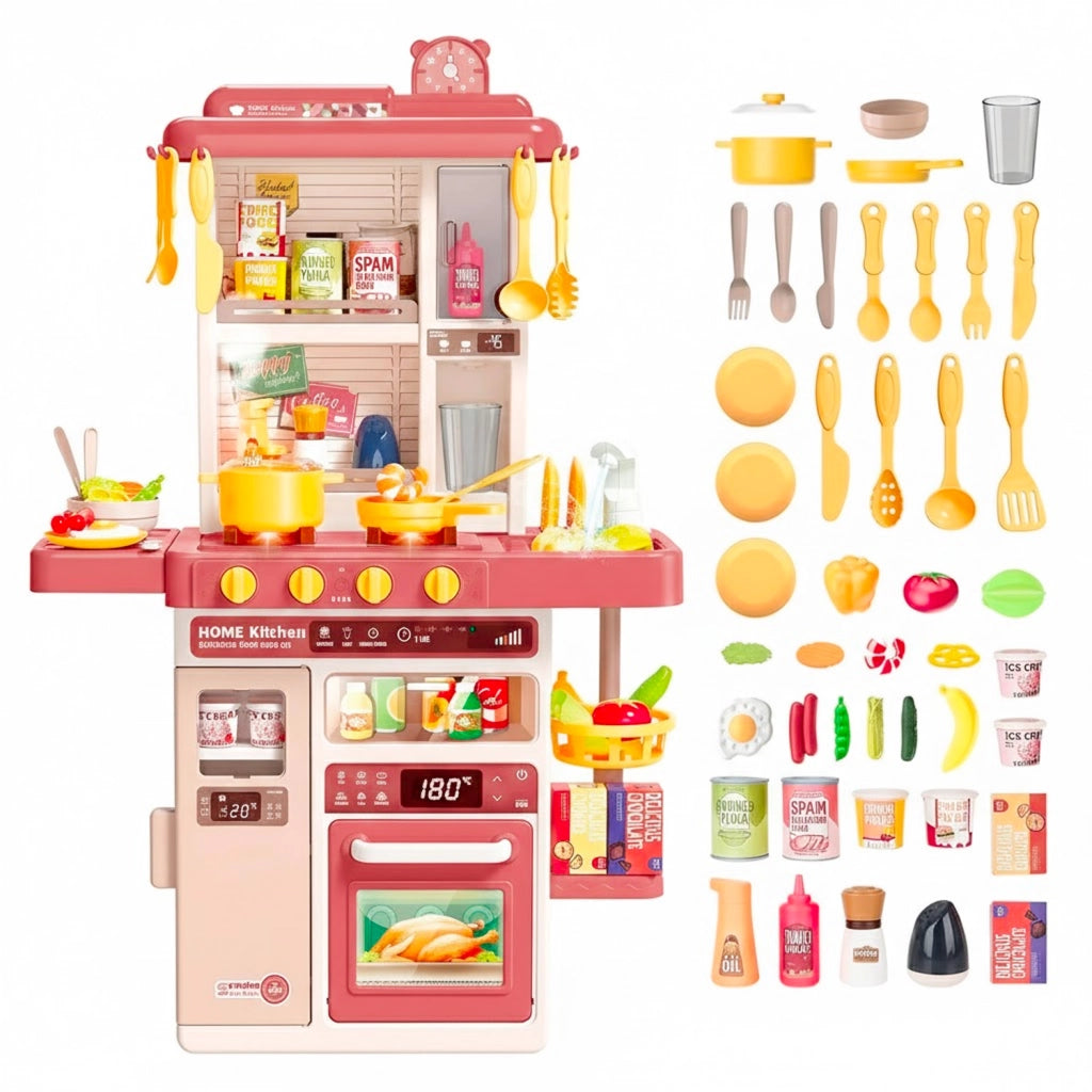 Cucina Giocattolo Per Bambini Con Fornelli Luci E Suoni Realistici 69 Accessori E Rubinetto Con Sistema Di Riciclo Dell Acqua Dai 3 5 Anni Rossa