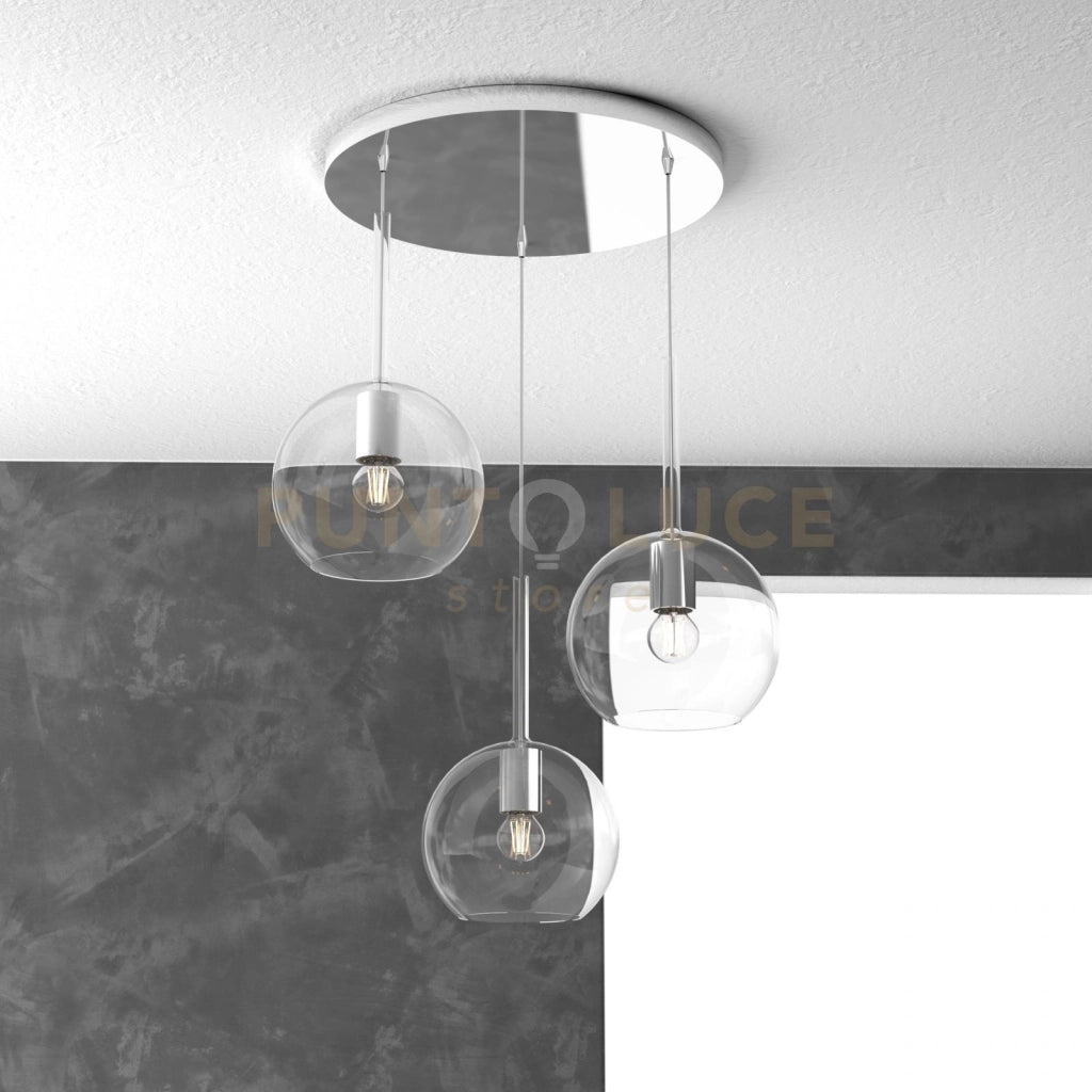 SOSP. CROMO TONDA 3 LUCI VETRI TUTTI MEDIO TRASPARENTE 1155CR-S3 TM-TR