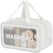 Tas cosmetica portatile per donne e uomini, separazione tra oggetti asciutti e bagnati, borsa impermeabile da trasportare, borsa per trucchi con grande capacità, borsa di stoccaggio (bianca, M)