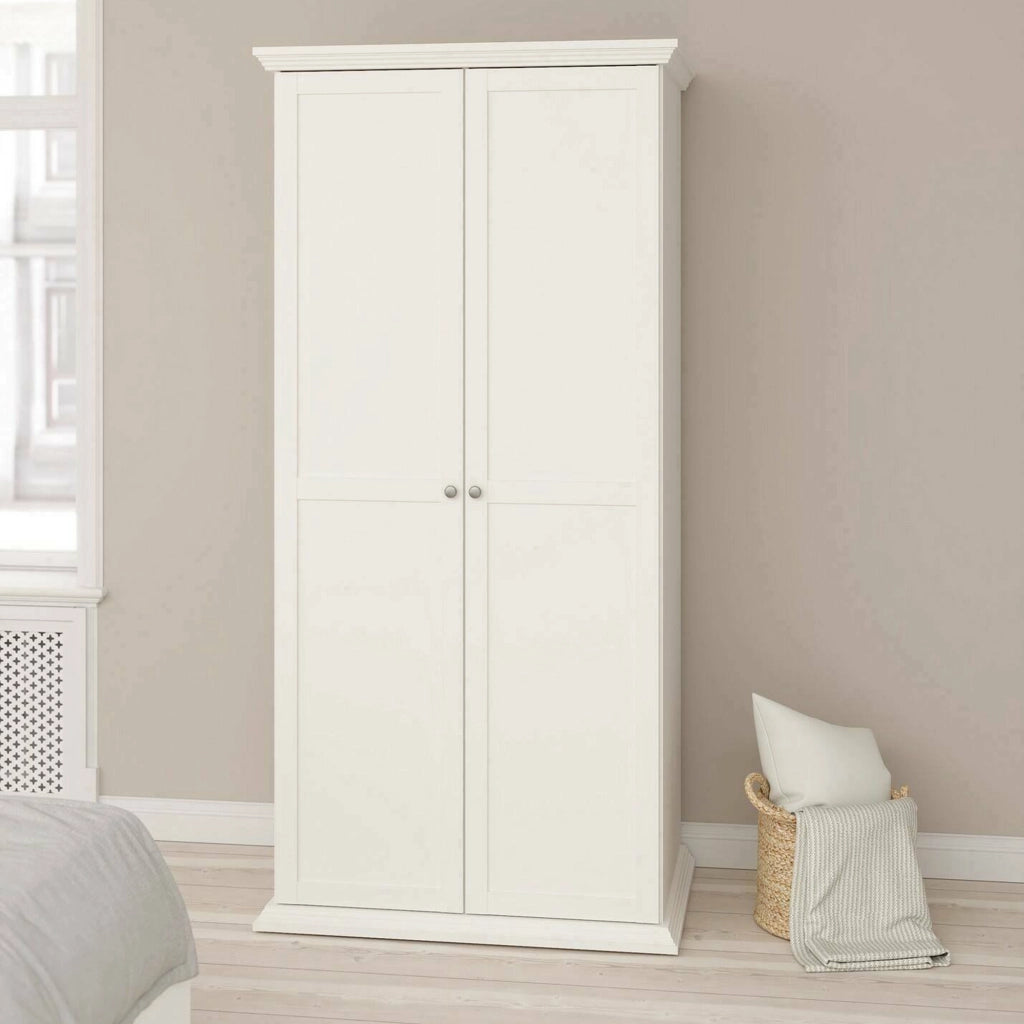 Guardaroba 2 ante Darby, Mobile camera da letto, Cabina armadio portabiti, Armadio appendiabiti, 96x63 h200 cm, Bianco