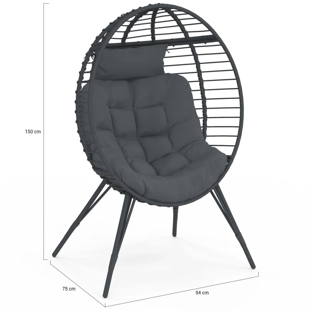 IDMarket - Poltrona Egg con base traforata effetto rattan grigio e cuscino grigio