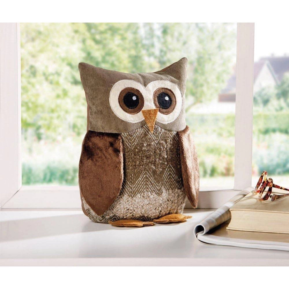 Trade Shop - Fermaporta A Forma Di Gufo Decorativo Morbido In Velluto Ciniglia Peluche 25 Cm -