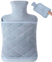 Bottiglia di acqua calda - Comfort e calore - Cappuccio morbido - Grigio-azzurro - Adatto a tutte le età - Ideale per regali