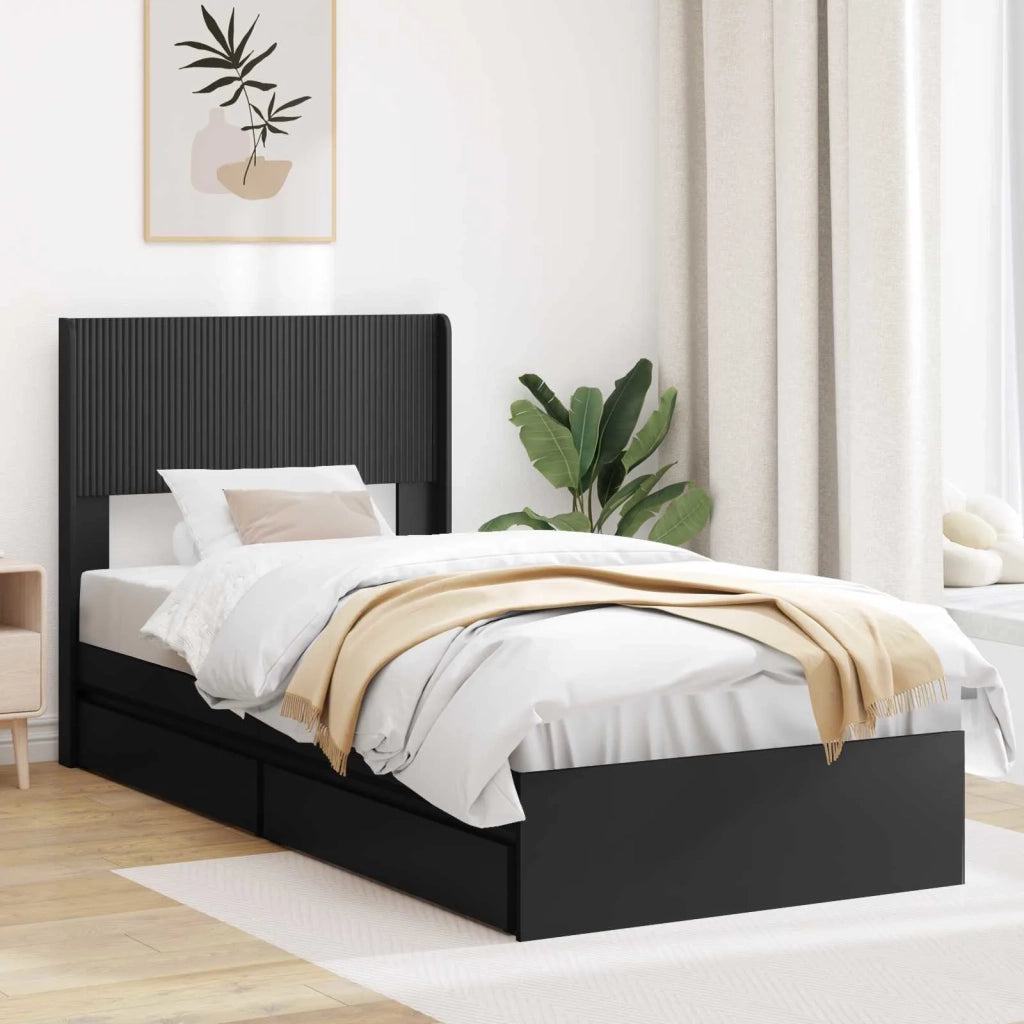 Struttura del letto con stoccaggio e testata-Giroletto con contenitore Nero 90 x 190 cm 910158