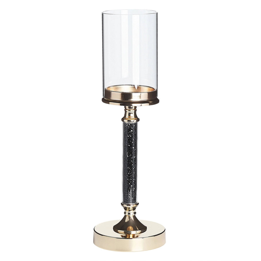 Portacandele Colonna in metallo dorato Paralume in vetro 41 cm Centrotavola decorativo glamour