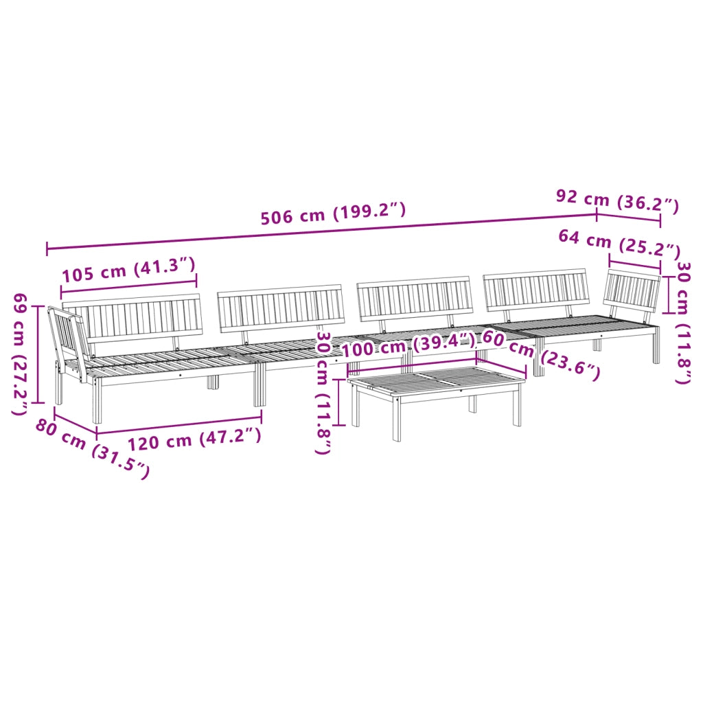 Set Divano Pallet da Giardino 5 pz in Legno Massello di Acacia
