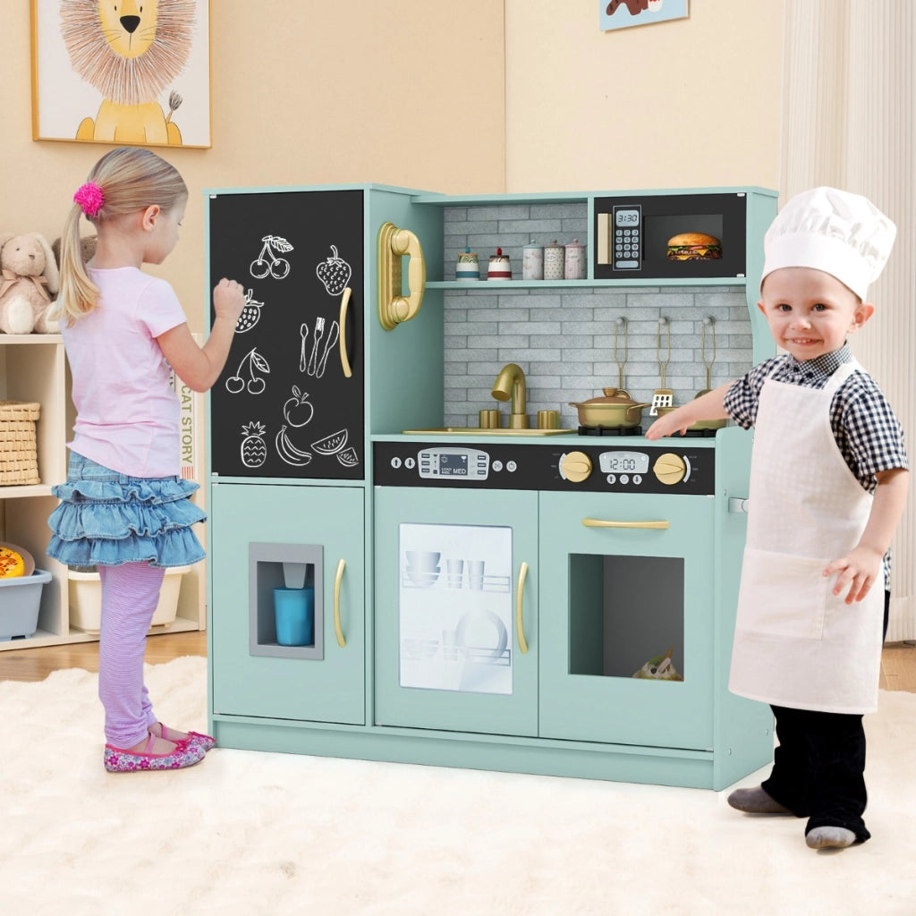 Cucina da gioco finta set per bambini con lavagna telefono microonde-Cucina da gioco finta fabbricatore di ghiaccio divertente Verde chiaro