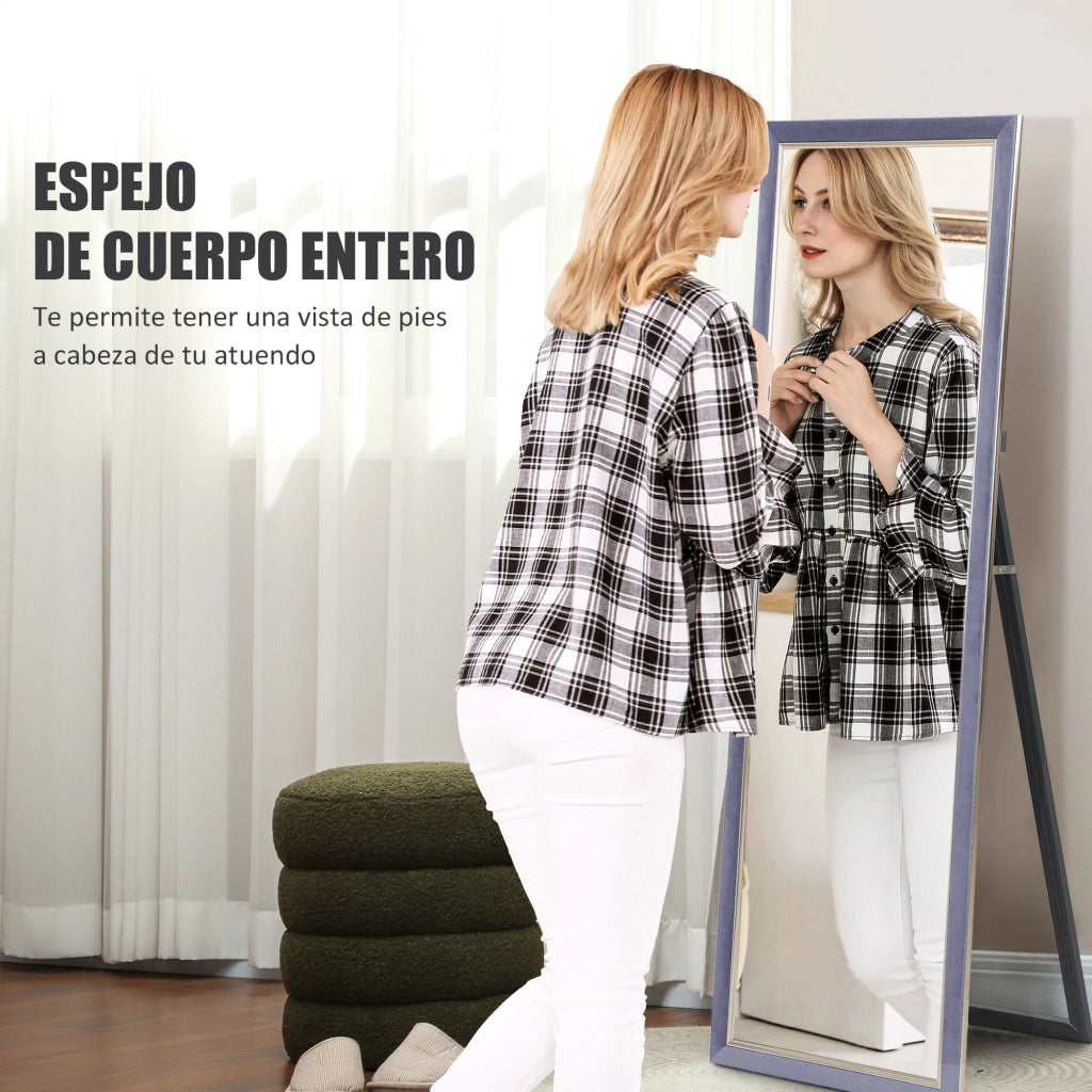 Specchio a Pieno Corpo con Cornice in Velluto ¨C zephmum ¨C Grigio 150x50 cm