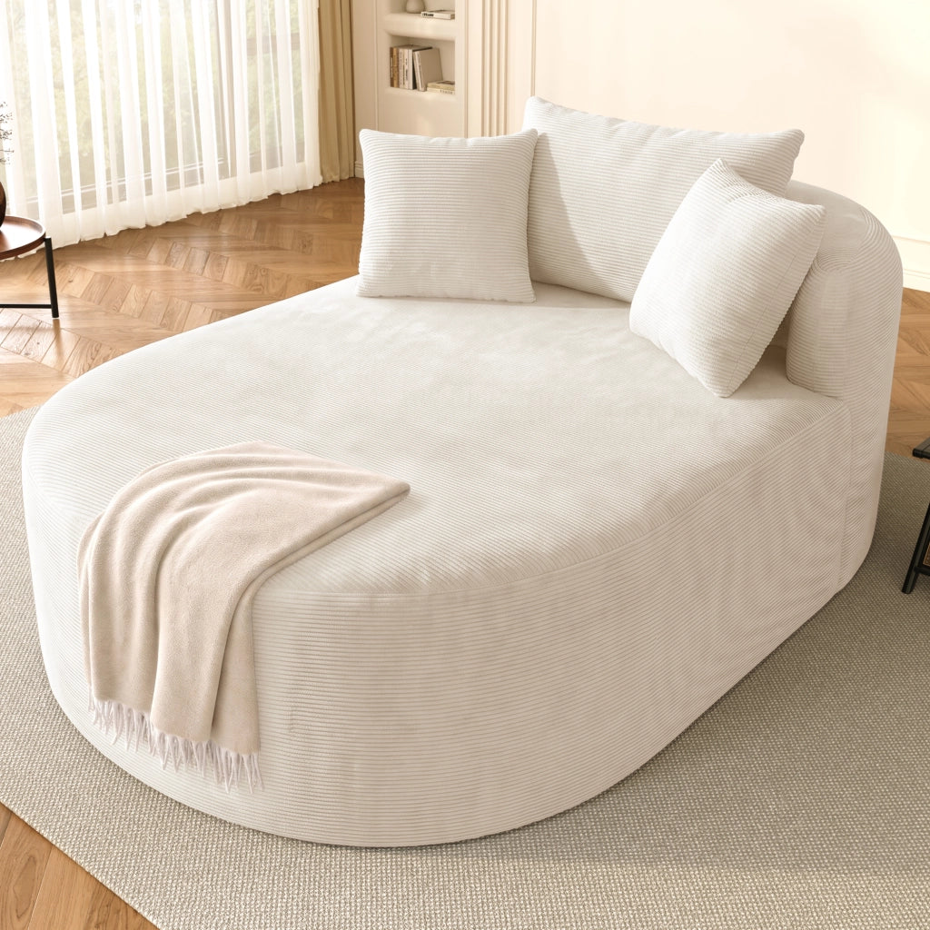 Poltrona relax ovale in tessuto a coste - seduta profonda e forma compatta - beige chiaro