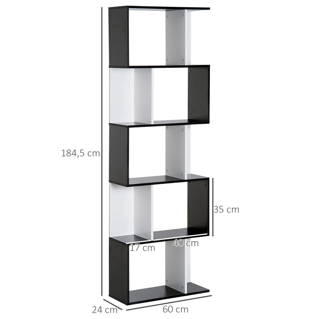 Libreria a 5 livelli a forma di S ¨C zephmum ¨C nero bianco 60x24x184.5