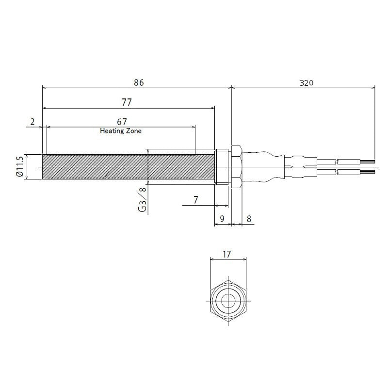 Resistenza accensione per stufe a pellet in ceramica, con raccordo filettato 3/8" GAS KH67230