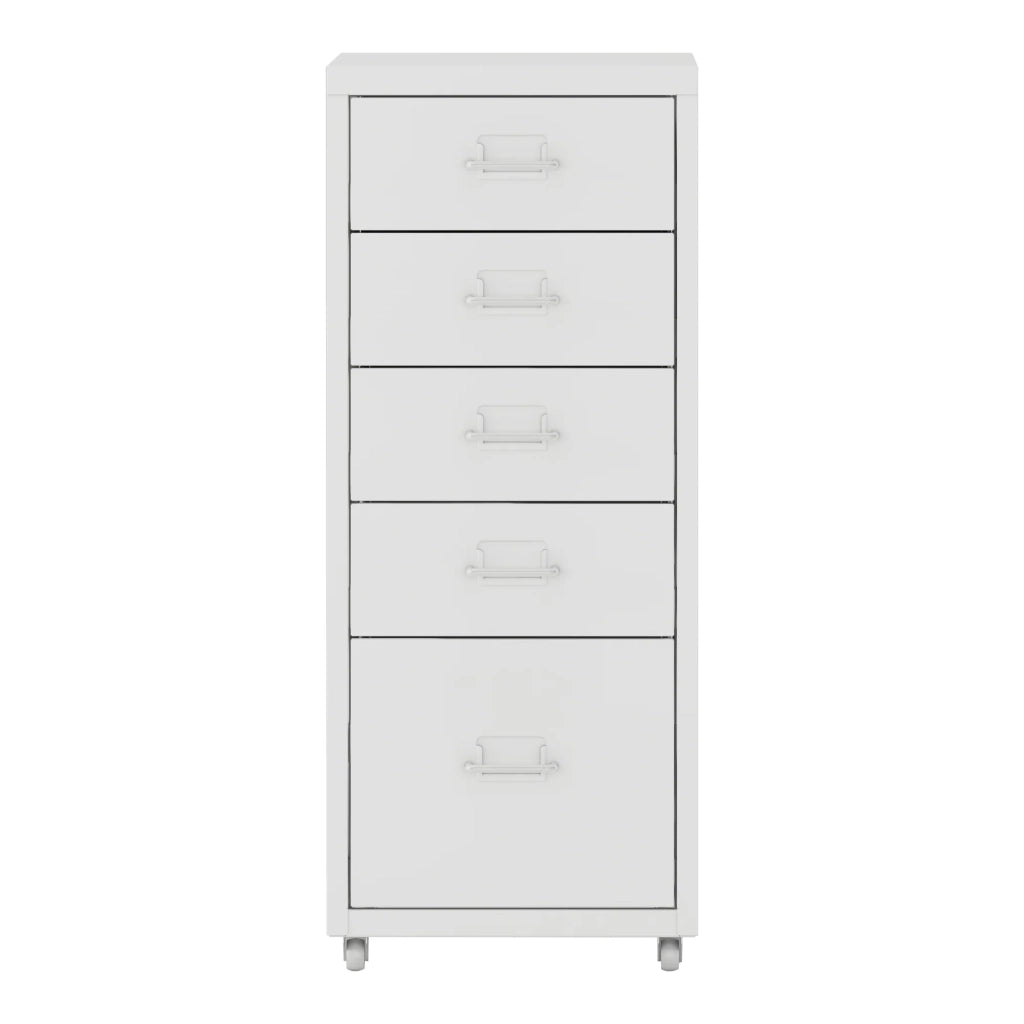 Cassettiera per ufficio mobile portadocumenti raccoglitori e materiale per ufficio su ruote con 5 cassetti 69 x 28 x 41 cm bianco 03_0006328