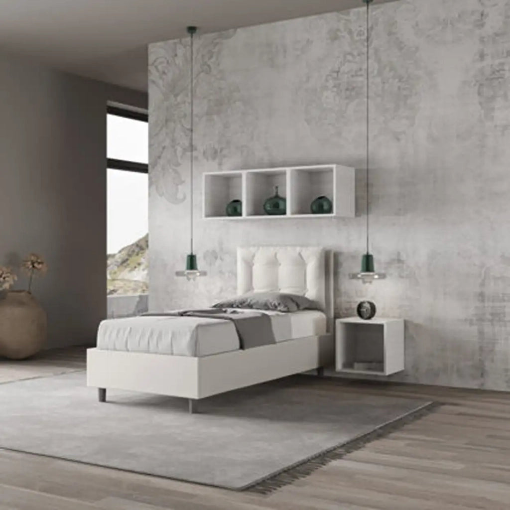 Letto singolo contenitore imbottito 80x210 similpelle tortora Annalisa