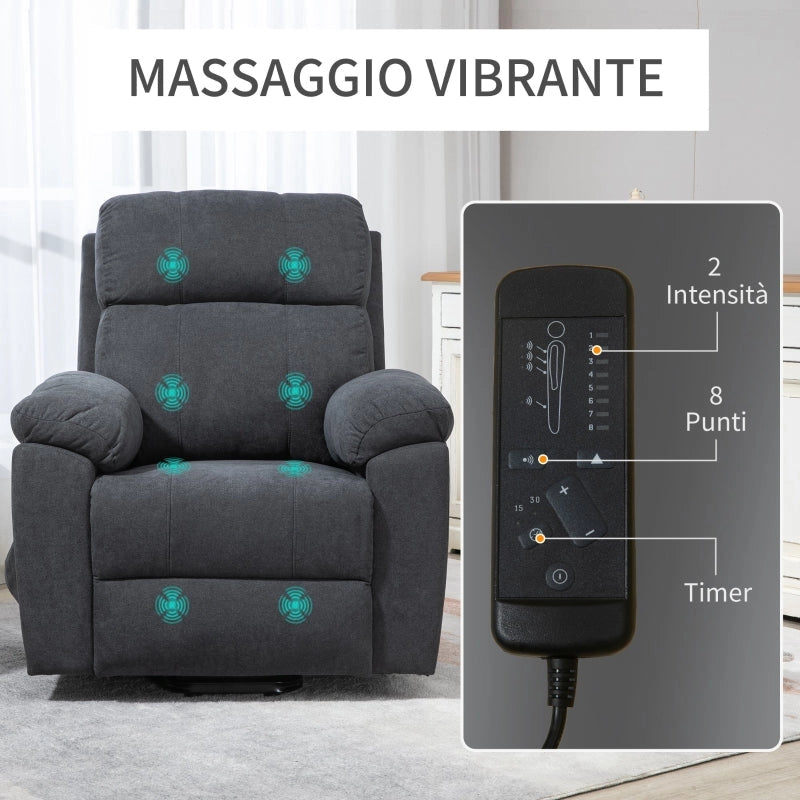 Poltrona Alzapersona Elettrica 85x94,5x103 cm in Tessuto Effetto Lino Grigio