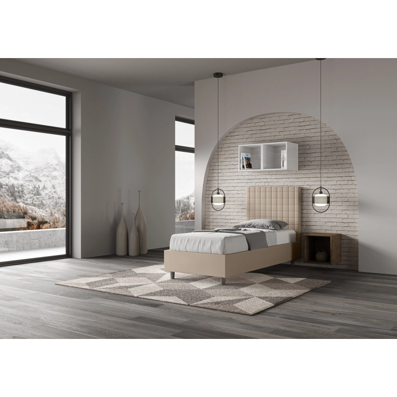 Letto imbottito Singolo 80x200 cm Sunny - Similpelle,Tortora,Contenitore