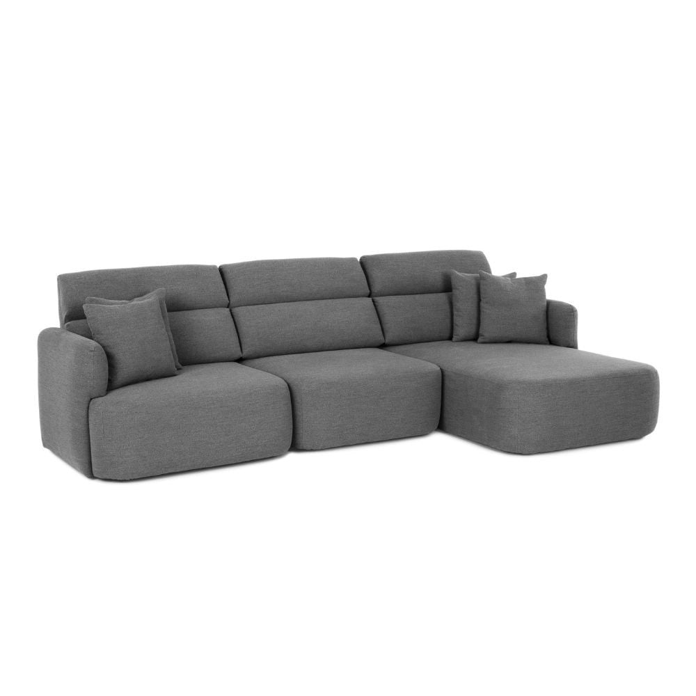 Divano con penisola reversibile e seduta traslante Koda tessuto grigio scuro 307x164x92H