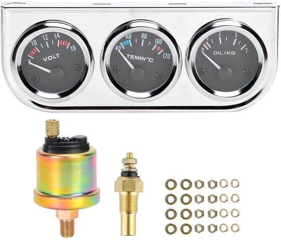 Pannello strumenti triplo 52 mm - Temperatura acqua - Pressione olio - Autometer - Scala di misura - Progettazione compatta