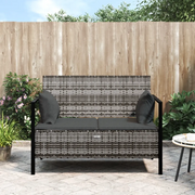 Panca da Giardino a 2 Posti-Sgabello-Panca da esterno con Cuscini in Polyrattan Grigio