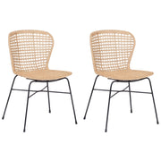 Set di 2 sedie da pranzo Sand Beige Rattan Vimini Struttura in metallo Nero Rustico per interni Boho Design