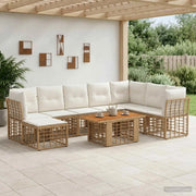 Set Divano da Giardino 9 pz Naturale e Bianco Crema polyrattan 3437896