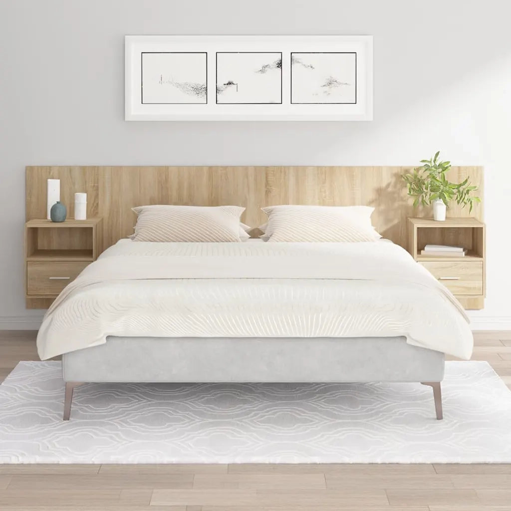 Testiera | Testata Letto con Comodini in Legno Multistrato Rovere Sonoma