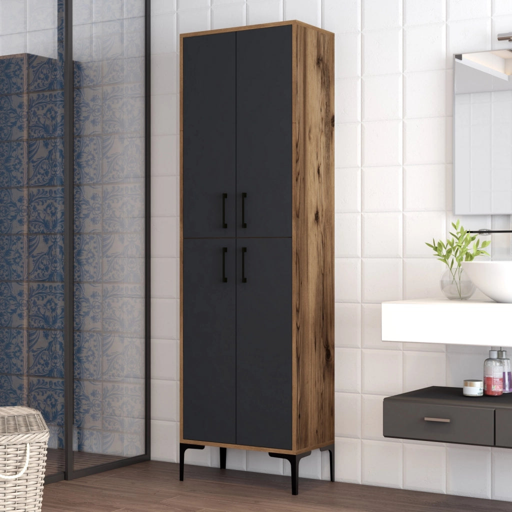 Mobile multiuso in legno "Berlin A" - 60 x 35 x 200 cm - Noce-Antracite