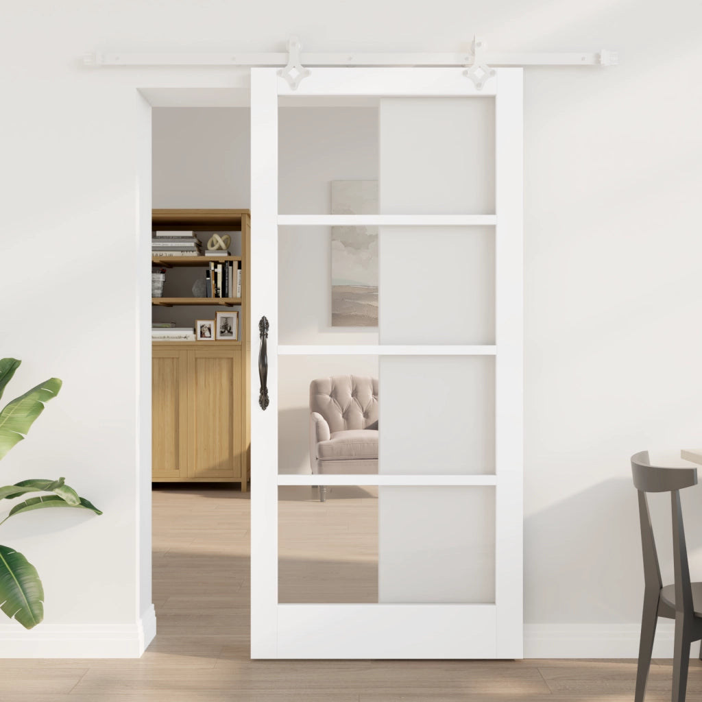 Set porta scorrevole  con set hardware bianco 93x202 cm legno massello pino