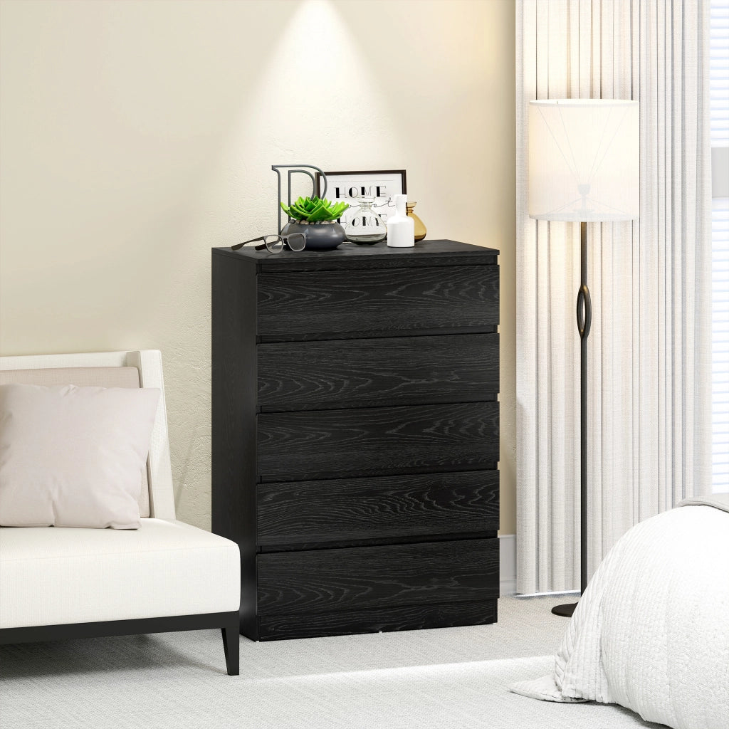 Cassettiera Moderna 5 Cassetti ¨C zephmum ¨C 77x40x111,5 cm Nero Effetto Legno