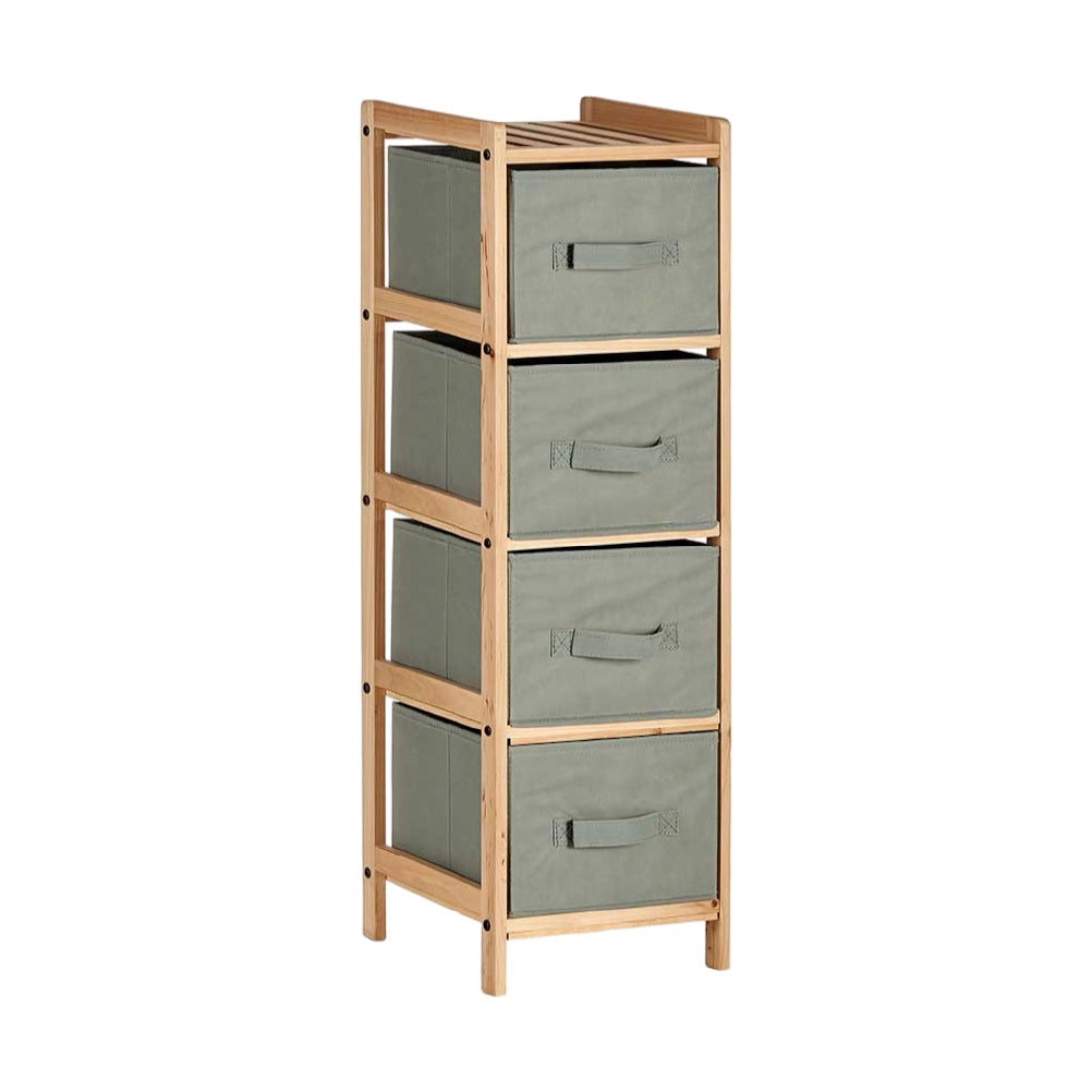 Mobile Cassettiera 4 Cassetti in Legno Naturale e Stoffa Colore Grigio H 89cm