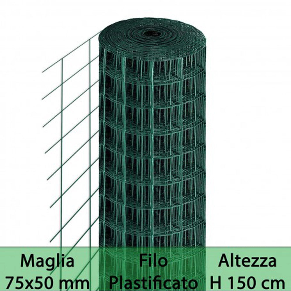 RETE RECINZIONI METALLICA PLASTIFICATA ELETTROSALDATA 75x50 h150cm ROTOLO 25mt ASETKA