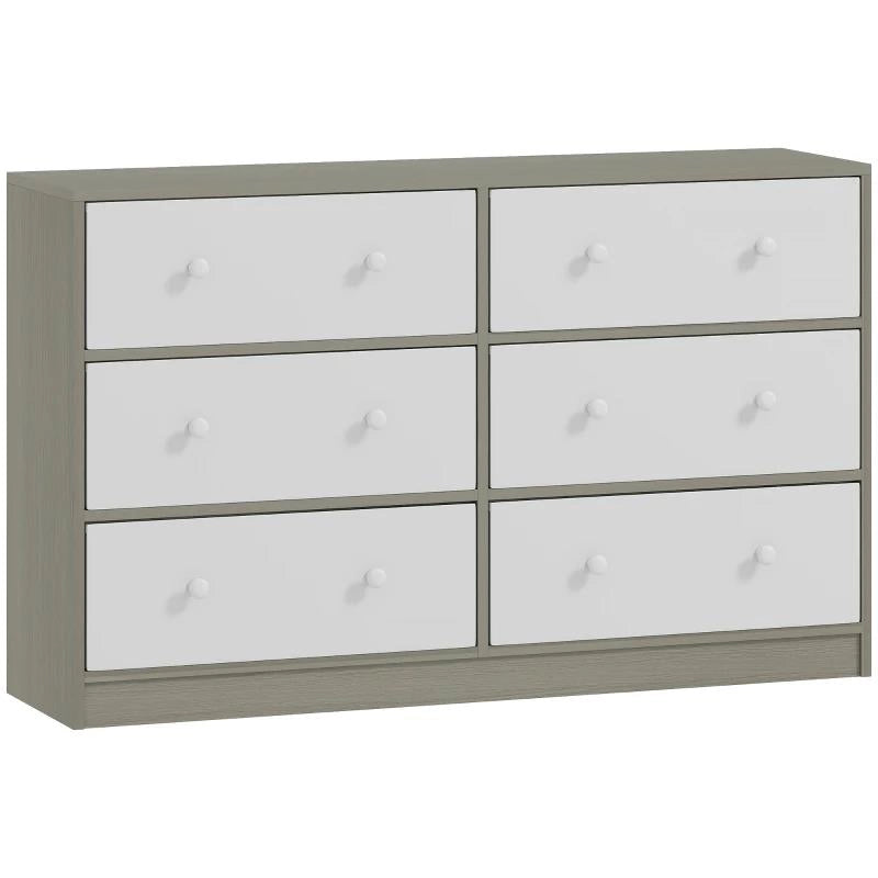 CASSETTIERA 6 CASSETTI PIEGHEVOLI CON MANIGLIE DOPPIE, IN LEGNO, ACCIAIO E TESSUTO, 114X30X70 CM, BIANCO E GRIGIO