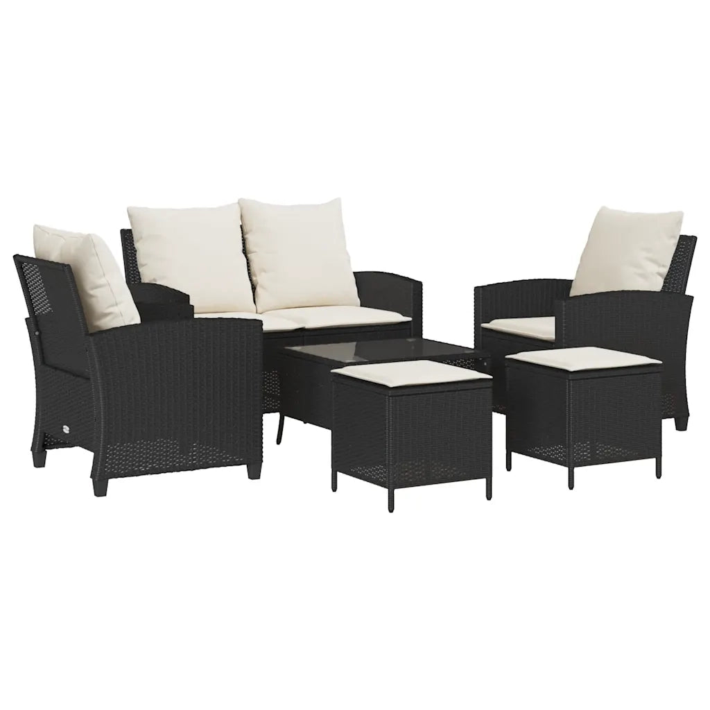 Set Divano da Giardino 6 pz con Cuscini Nero in Polyrattan