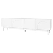Mobile TV bianco 169x35x45,5 cm con ante ondulate, ripiani e gambe