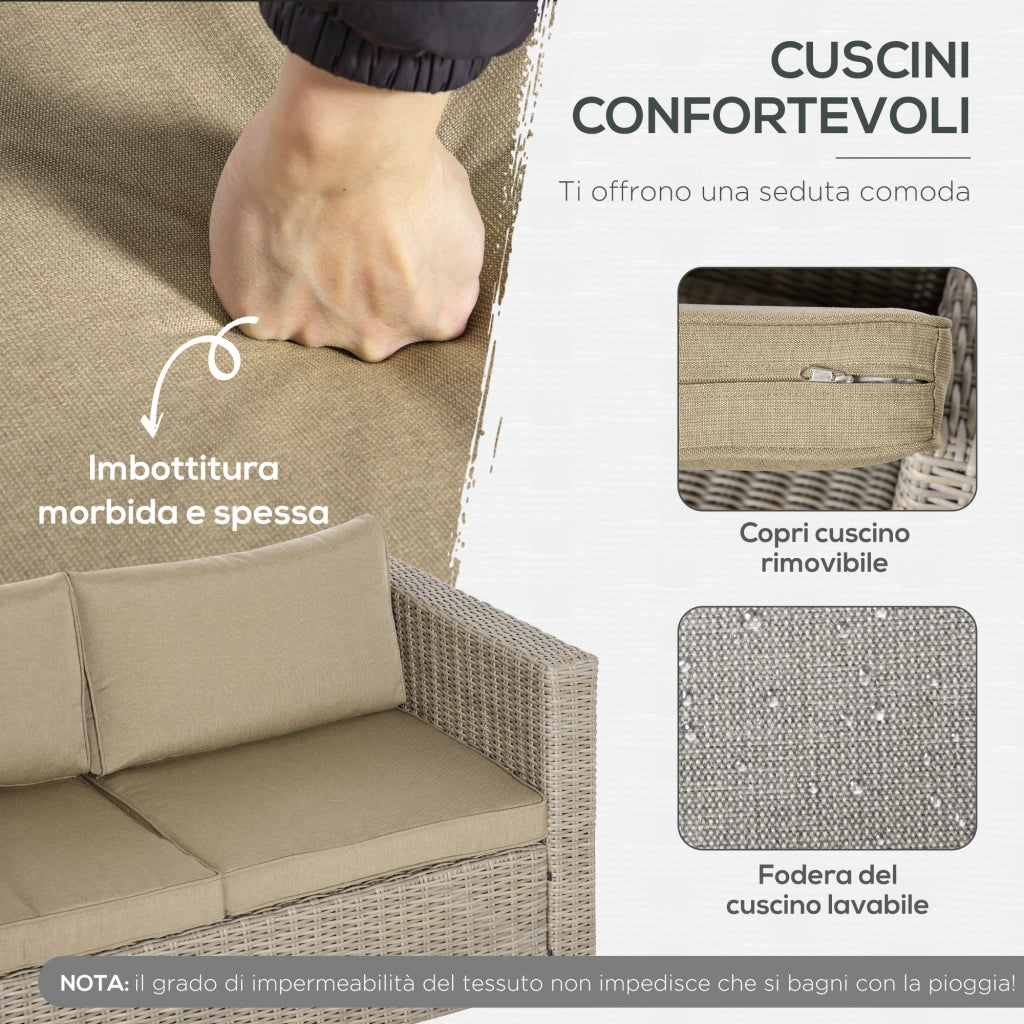 Set salotto da esterni in rattan ¨C zephmum ¨C kaki e beige