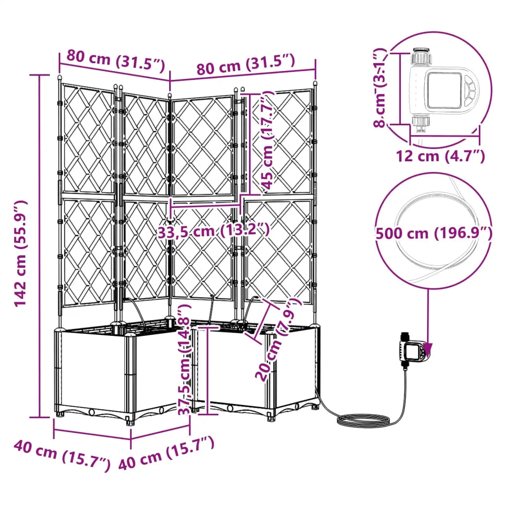 Vaso da giardino 3 pcs Grigio 80 x 80 x 142 cm Plastica 42002877