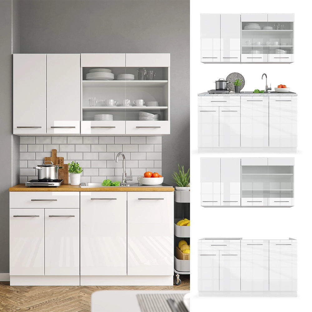 Cucina completa Fame-Line Bianco lucido/Bianco 140 cm, PL Marmo Vicco