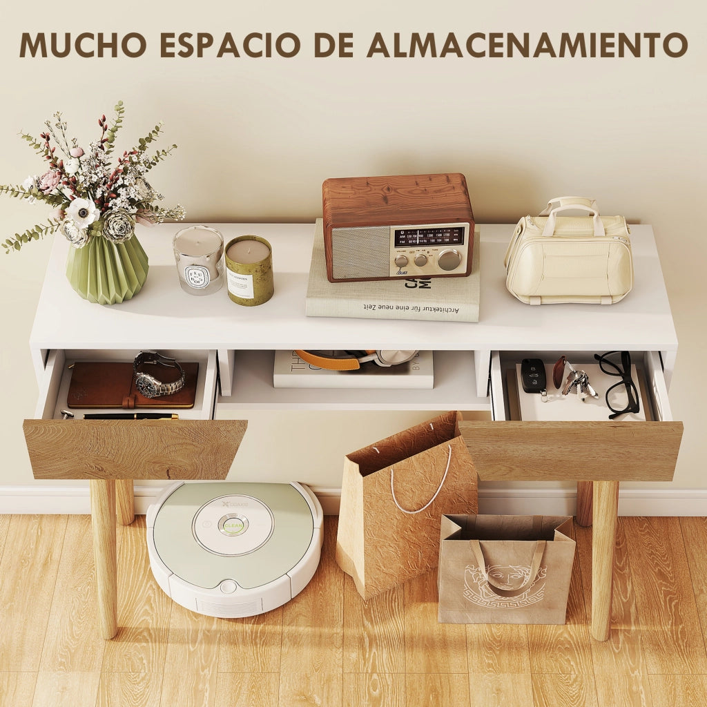 Consolle per Ingresso con 2 Cassetti e Gambe in Legno per Salone ¨C zephmum ¨C Bianco