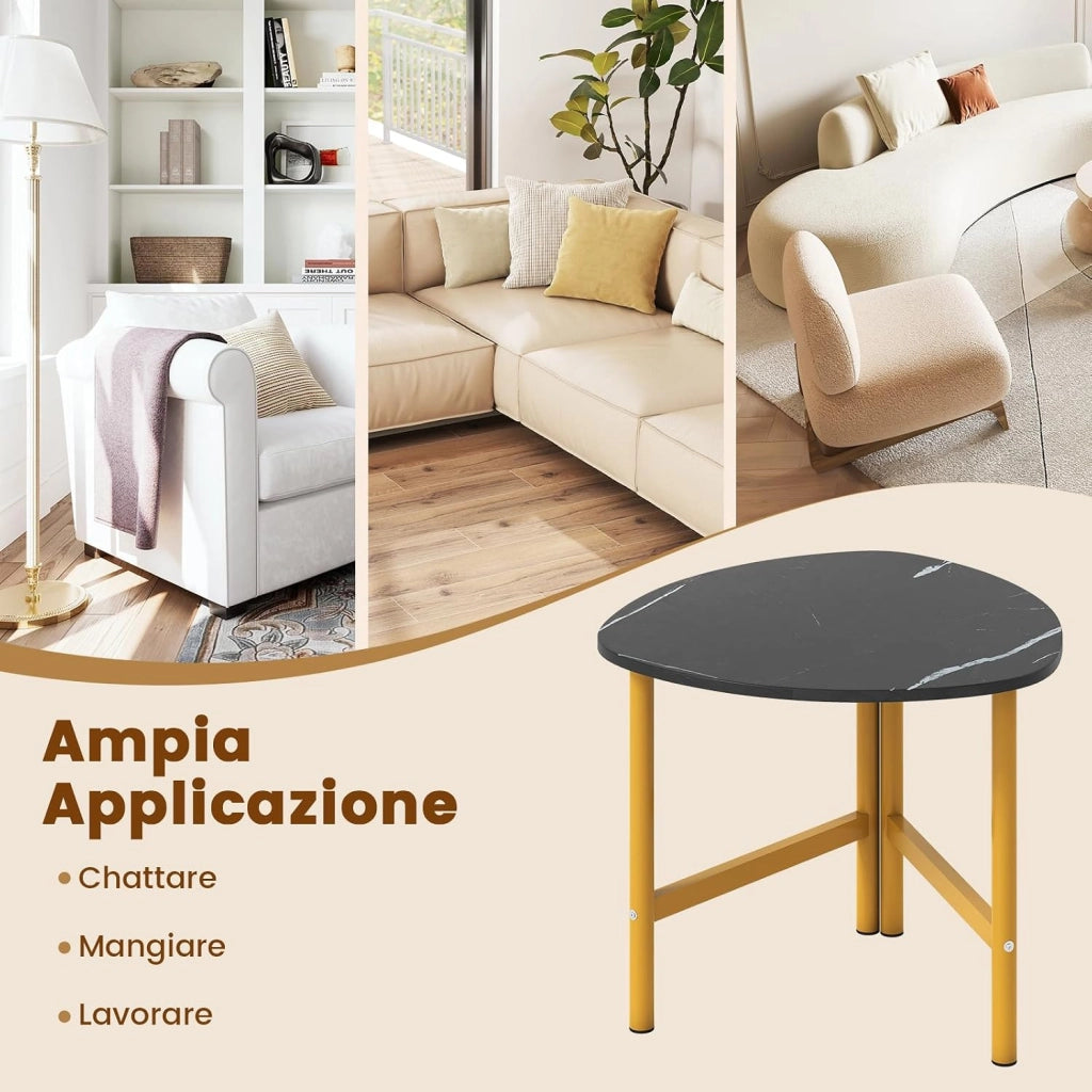 Tavolino da Salotto con Ampio Piano, Struttura Triangolare in Metallo e Piedini Regolabili, Tavolino da Caffè in Legno per Soggiorno, Camera da Letto e Studio, 60 X 59 X 50 CM (Nero)